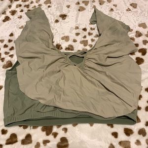 Green ruffle bathing suit top